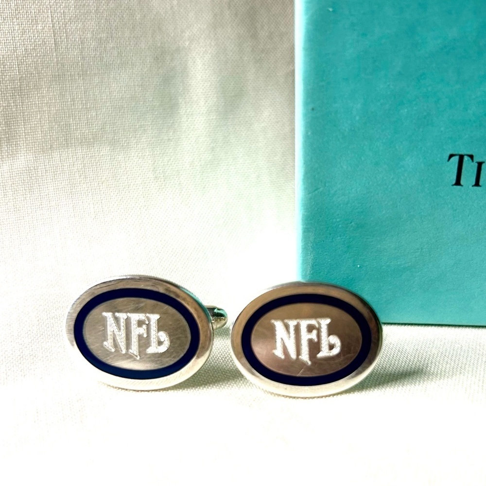 Authentic Tiffany & Co. NFL Sterling Silver Cufflinks with Box and Felt Pouch
